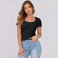 thumbnail image 5 of Luniro Women's Basic Tops Scoop Neck T Shirts Ribbed Knit Slim Short Sleeve Tee Clothes Trendy 2026, 5 of 11