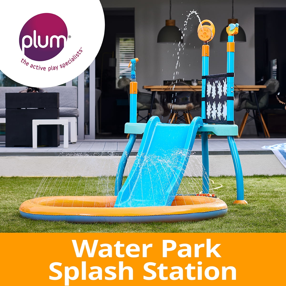 Plum Play Kids Splash Pad Station Water Slide Play Equipment - Outdoor Toddler Water Toys, Sprinkler Pool for Kids, Backyard Water Park with Bubble Blower, Water Reveal Coloring Wall Ages 3 Years+