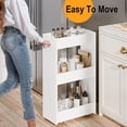 thumbnail image 2 of Wood Rolling Storage Cart 7.9" W, 3 Tier White Slim Utility Kitchen Cart on Wheels Laundry Room Bathroom Organizers Narrow Shelves with Handle Mobile Shelving Unit for Small Places, 2 of 6