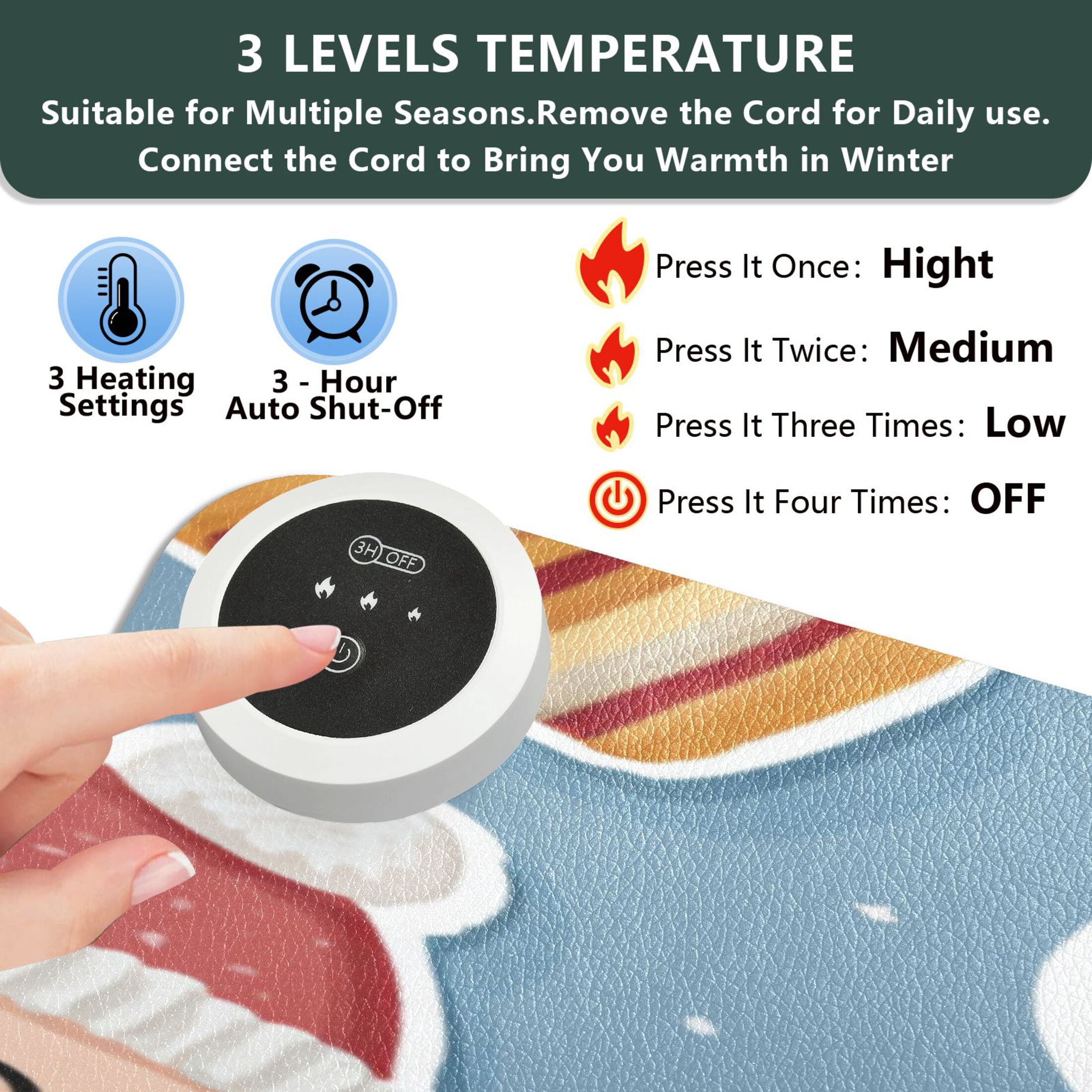 Large Heated Desk Mat Mouse Pad 31.5"x13"PU Leather Graphene Heating Desk Warmer with 3 Temperature Settings 110V US Plug Non-Slip Warm Pad for Home, Office, and Gaming Santa Claus Gifts and Coins