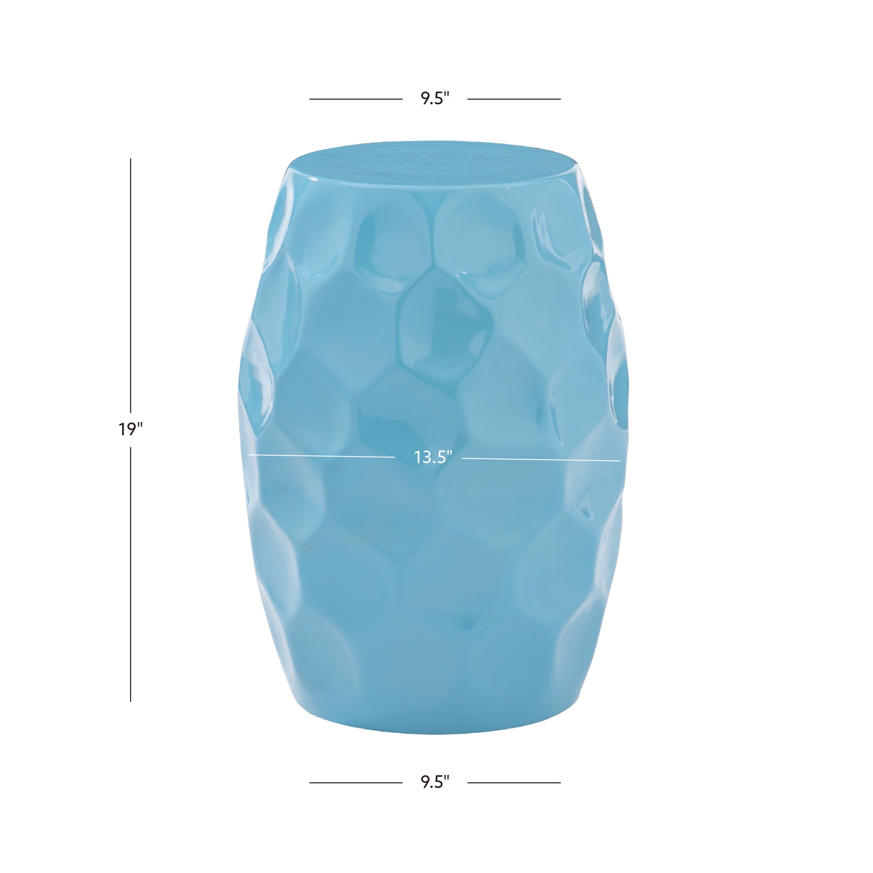 Powell Shawna Round Hammered Metal Indoor Accent Side Table, 19" Tall, Teal