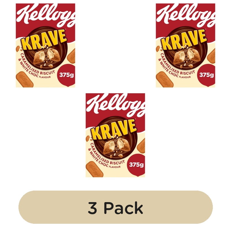 Kellogg's Krave Caramalised Biscuit Breakfast Cereal 375g, British Import (Pack of 3)