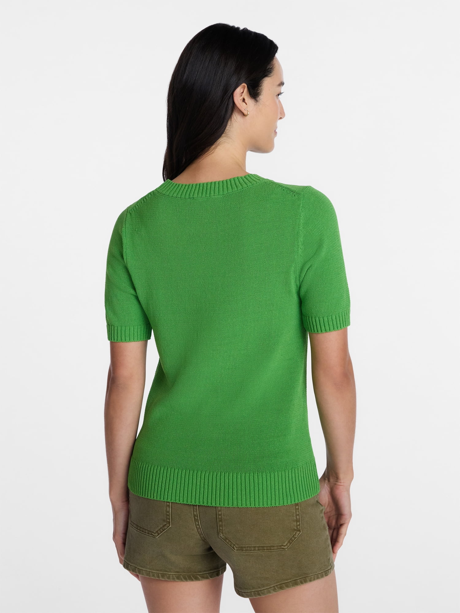 Time and Tru Women's Crewneck Sweater with Short Sleeves, Lightweight, Sizes XS-XXXL