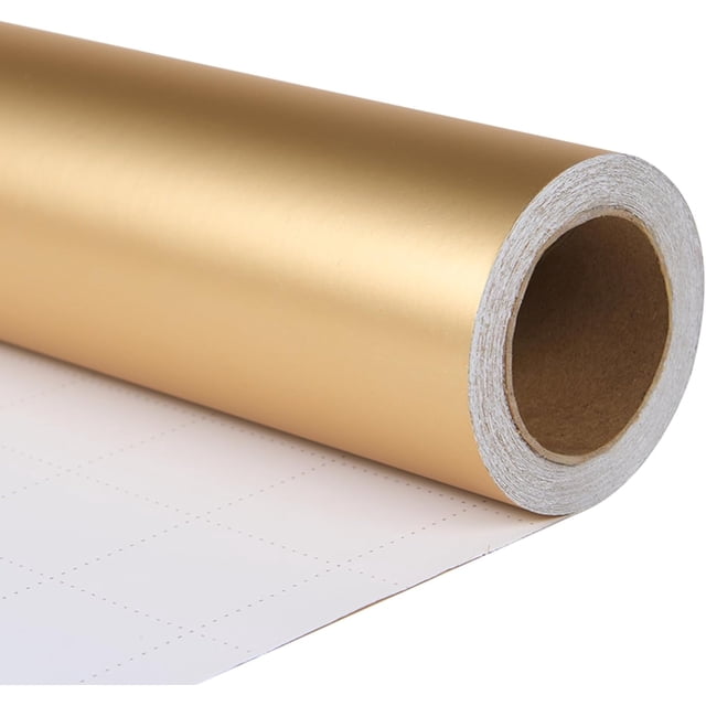 ZINTBIAL - Rollo de papel de regalo dor metálico con líneas de corte, envoltura de regalo de oro sólido para Halloween, Navidad, cumpleaños, baby shower, boda, 17.5 x 33 pies (48 pies cuadrs)
