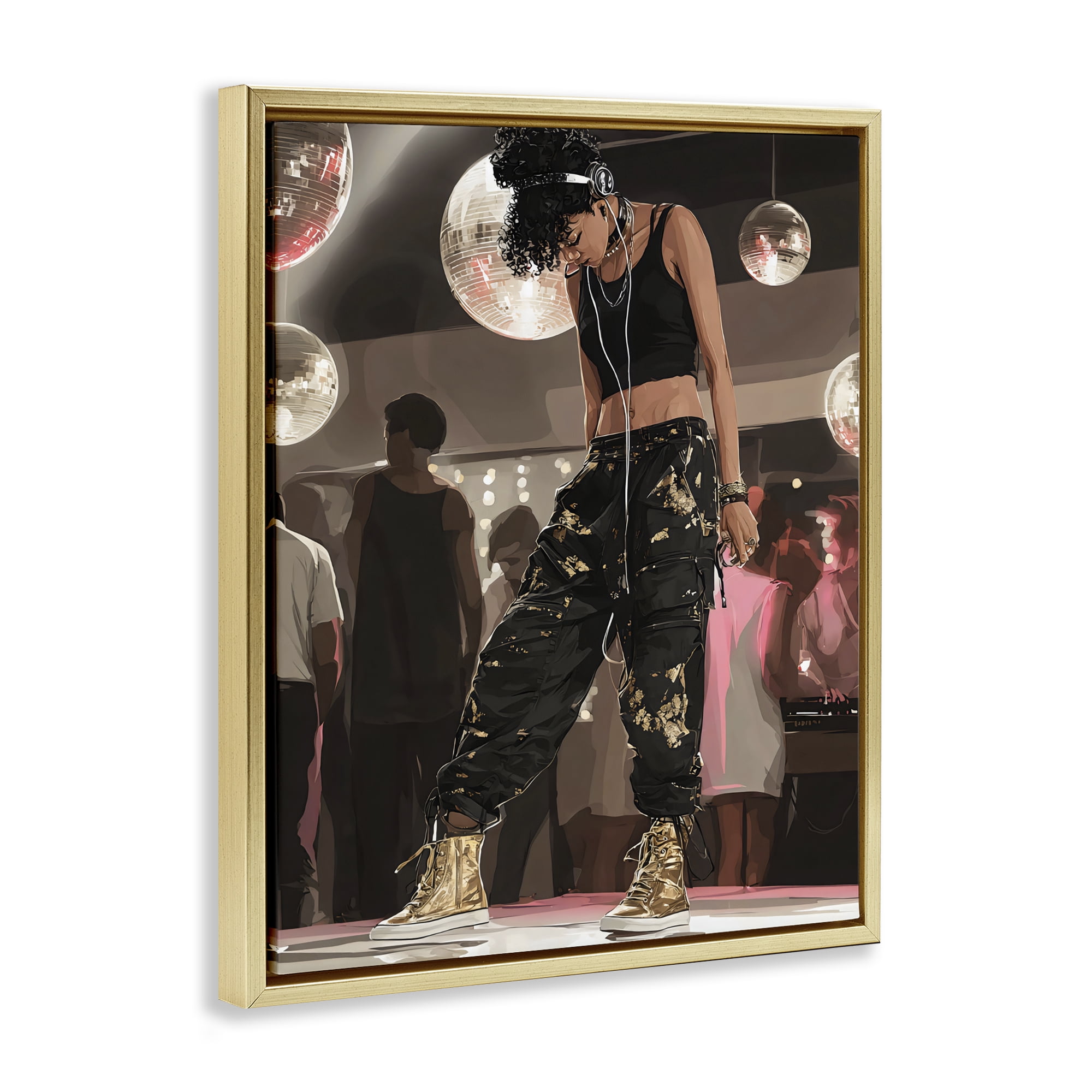 Stupell Industries Silent Disco Lone Dancer Gold Framed Floater Canvas Wall Art, design by Franklyn Gregory