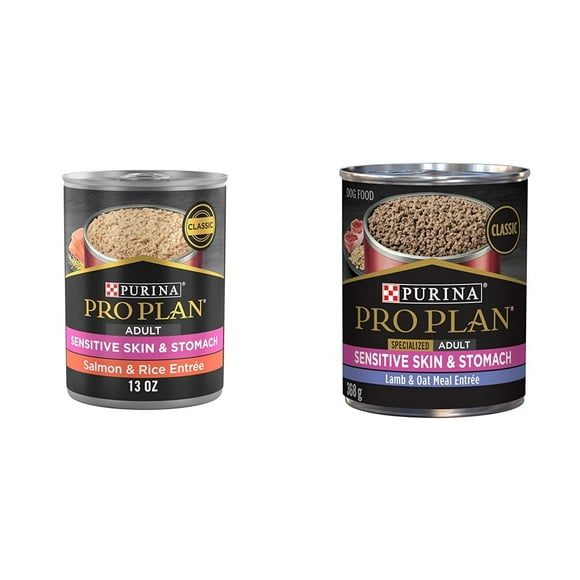 Purina Pro Plan Wet Dog Food, Specialized Sensitive Skin & Stomach Salmon & Rice - 368 g Can (12 Pack) & Sensitive Skin & Stomach Wet Dog Food, Class