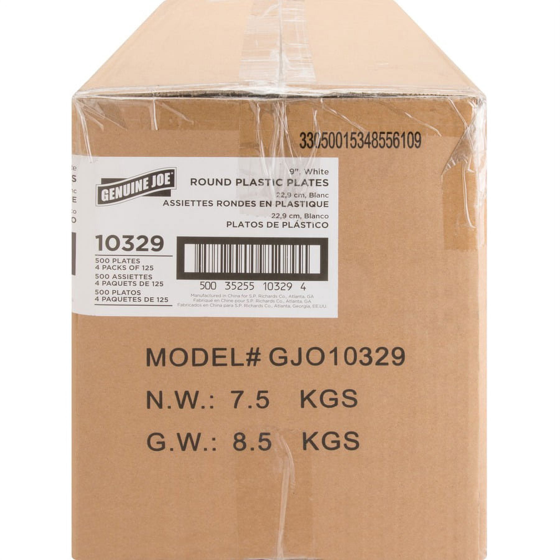 Genuine Joe Reusable Plastic White Plates - 125 / Pack - Serving - Disposable - White - Plastic Body - 500 / Carton