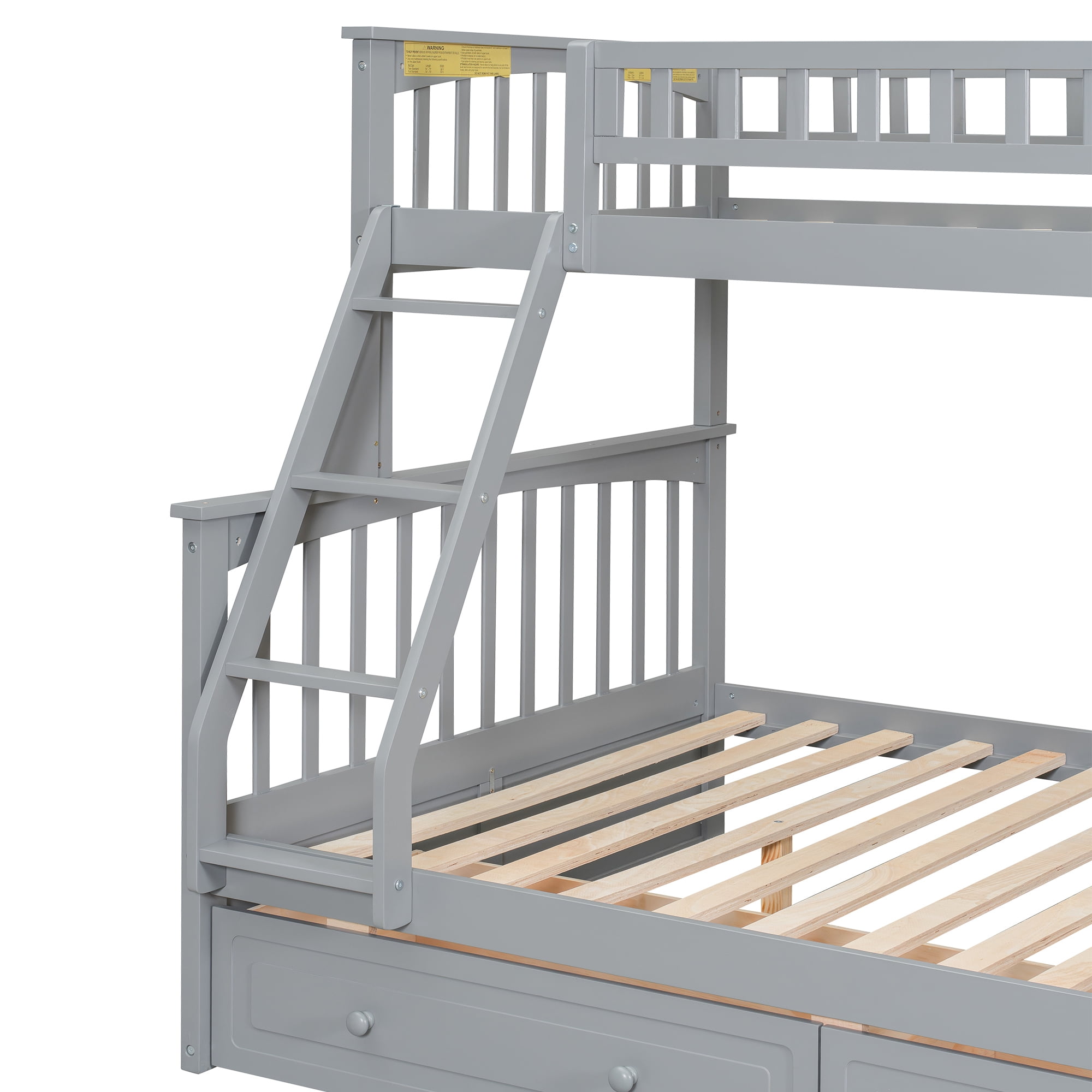 Euroco Wood Twin over Full Bunk Bed with Drawers, Convertible Two Beds in One, Gray
