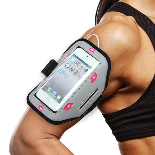 Premium Vertical Pouch Advanced Sport Armband (with Hot Pink Flashing Lights) for Motorola Droid mini, Moto E (2nd generation), Moto E, XT1030, XT901 (Electrify M), XT907 (Droid Razr M), XT556 (Defy X - image 2 of 5