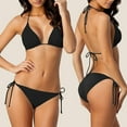 thumbnail image 3 of Clearance! Prolriy Bikini Sets for Women Solid Color Lace Up Bikini Two Piece Swimsuit Womens Swimsuits Black L, 3 of 8