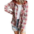 thumbnail image 3 of TWY Women Plaid Print Shirt Button Hoodie Pockets Outwear, 3 of 4