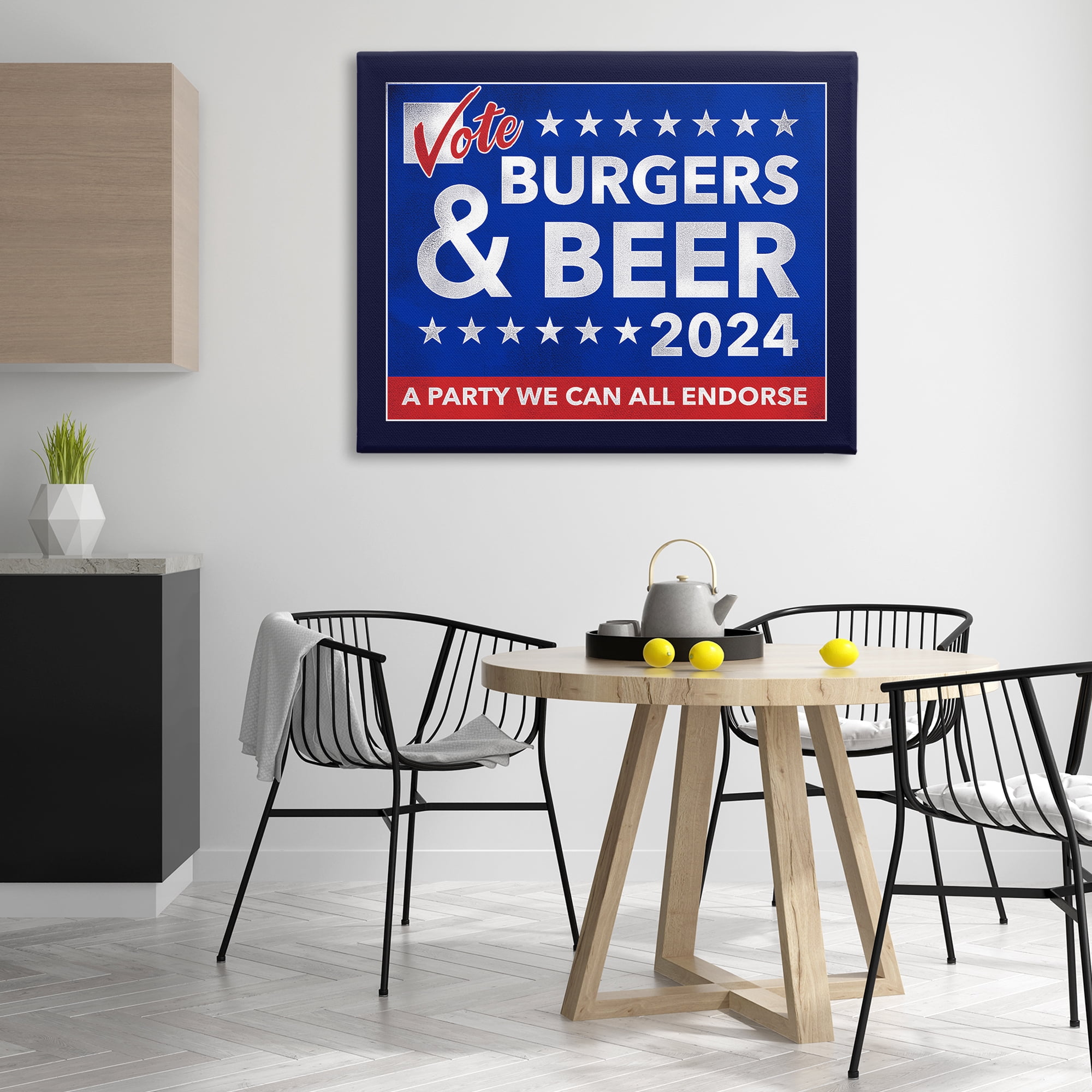 Stupell Industries Burgers & Beer Vote Food & Beverage Painting Wrapped Canvas Art Print Wall Art, 48 x 36