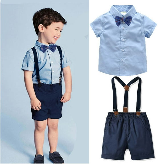 Cethrio Boy Clothes Sets Shorts Short Sleeve Comfort with Tie Blue Three Piece Sets Size 3-4 Years