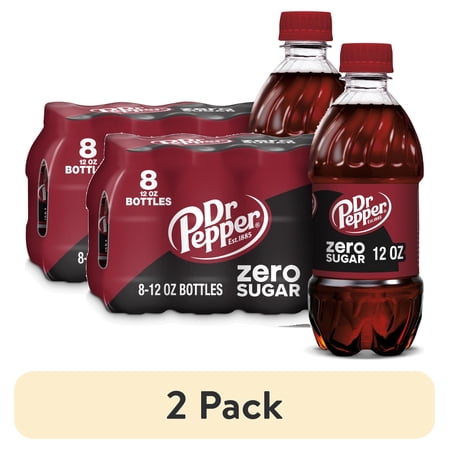 (2 pack) Dr Pepper Zero Sugar Soda Pop, 12 fl oz, 8 Pack Bottles