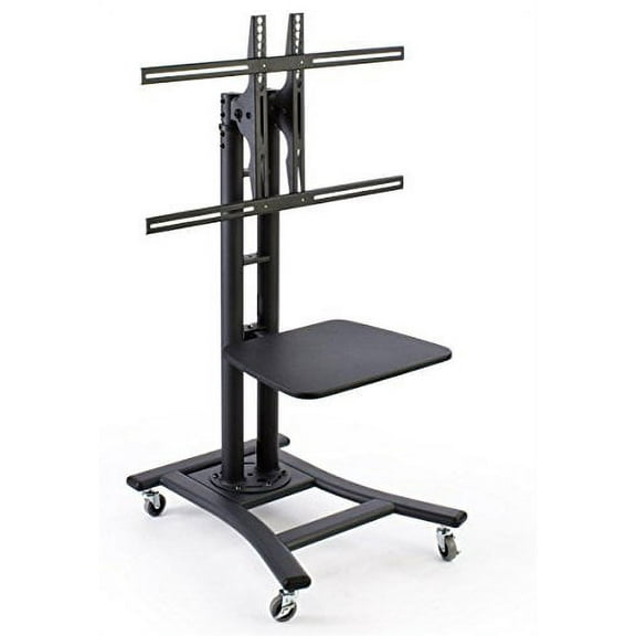 Mobile TV Stand for 37 to 70 inch Flat Screen Monitor, Height-Adjustable, Shelf Included - Black (MBTVSBKBSS)