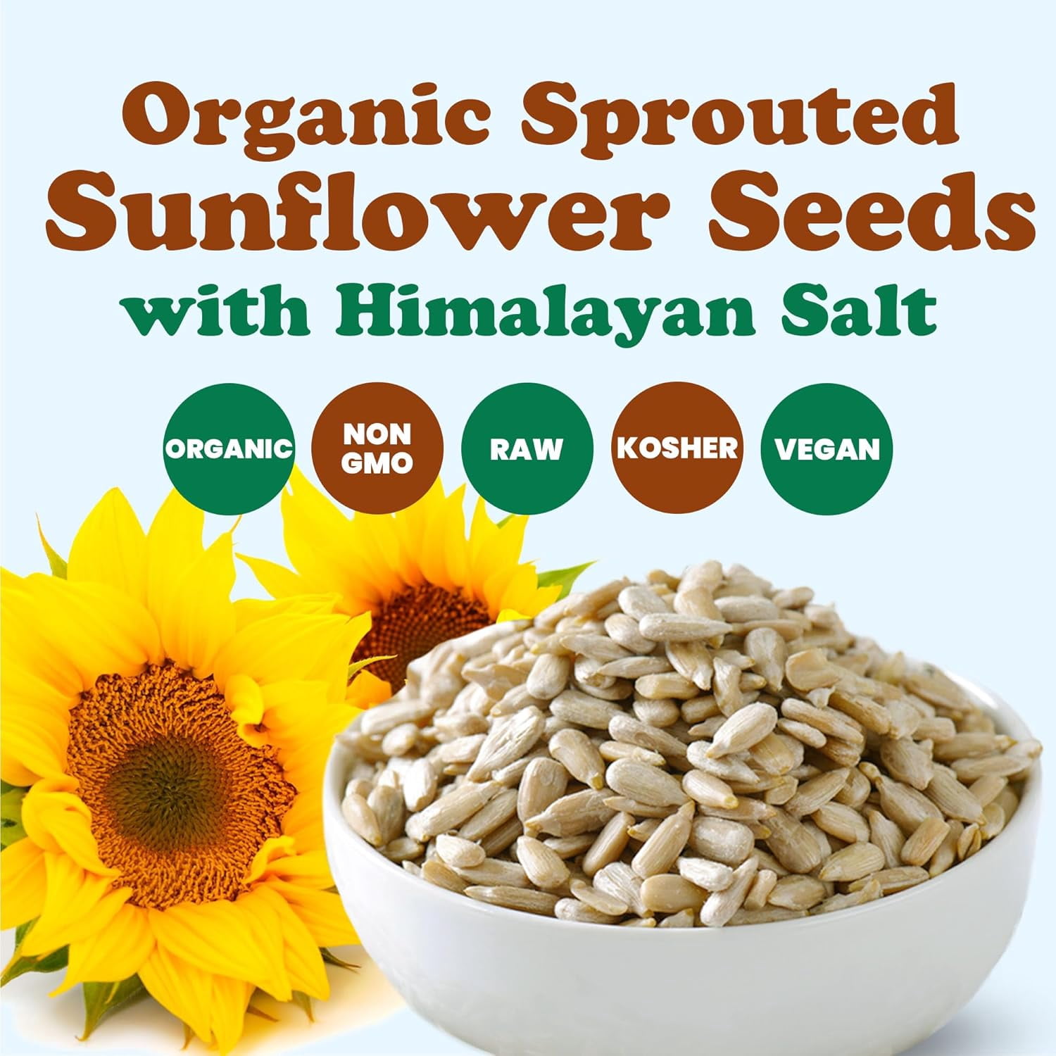 Organic Sprouted Sunflower Seeds with Himalayan Salt, 2 Pounds – Non-GMO, Vegan, Kosher, Bulk - by Food to Live