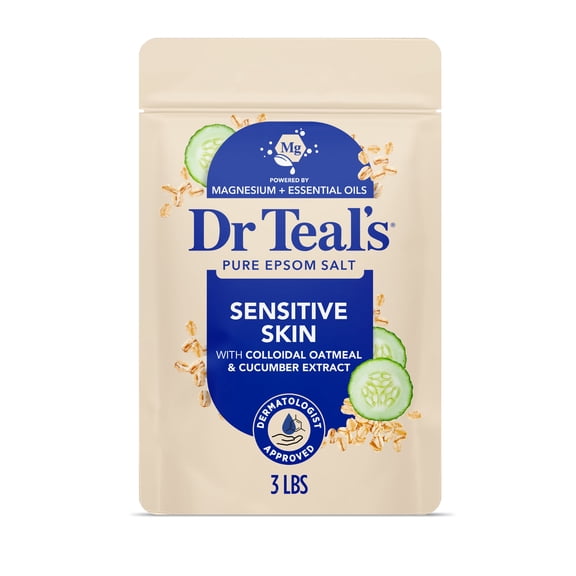 Dr Teal's Epsom Salt Magnesium Soak, Sensitive Skin with Oatmeal & Cucumber, 3 lbs