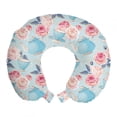 thumbnail image 1 of Vintage Travel Pillow Neck Rest, Flowers Roses Vintage Teapot Cups Leaves Pastel Backdrop, Memory Foam Traveling Accessory Airplane and Car, 12", Baby Blue and Pale Pink, by Ambesonne, 1 of 2