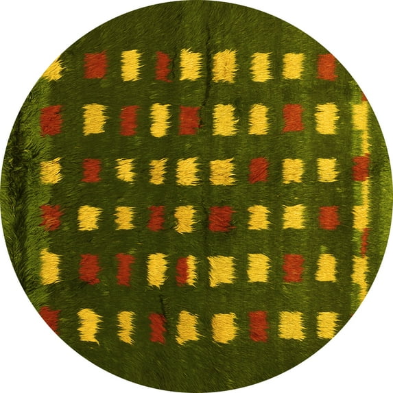 Ahgly Company Machine Washable Indoor Round Abstract Yellow Contemporary Area Rugs, 8' Round
