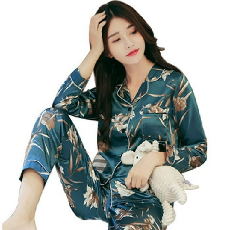 DanceeMangoo Hot Sale Long Sleeve Silk Pajamas Soft Women Autumn