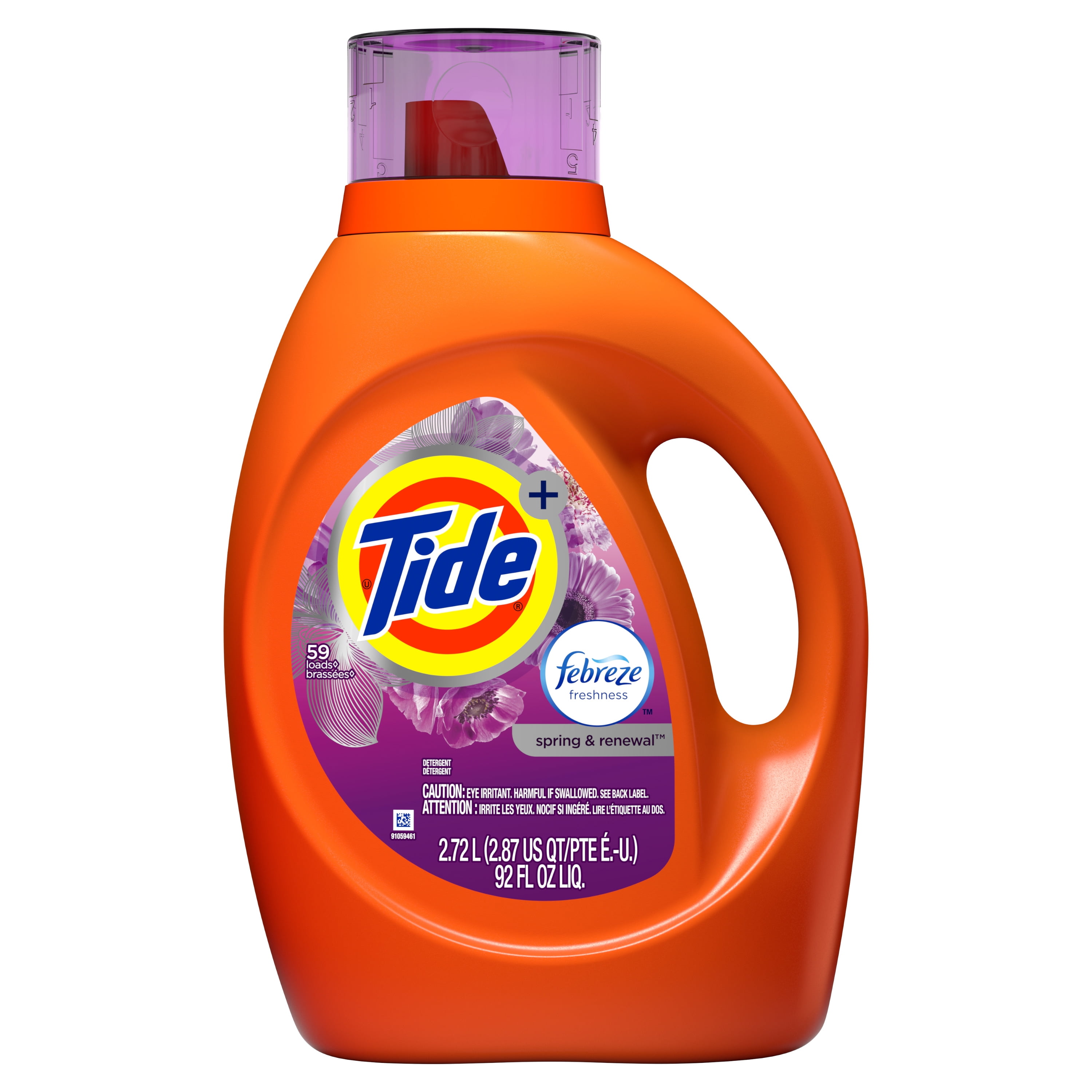 Tide plus Febreze Freshness Spring and Renewal Scent Liquid Laundry Detergent, 92 oz, 59 loads