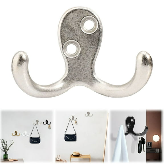 One Aramid Wall-Mounted Alloy Clothes Hook Coat Hooks Double Prong Coat Hooks Wall Mounted with Screws No Black Coat Hooks for Hanging Towel Coat Bag Hat Cup Key