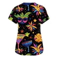 thumbnail image 3 of Mardi Gras Scrub Tops for Women Sequins Short Sleeve Glitter Uniform Sparkly Feathers Print V Neck Medical Scrubs with Pockets Black M, 3 of 5
