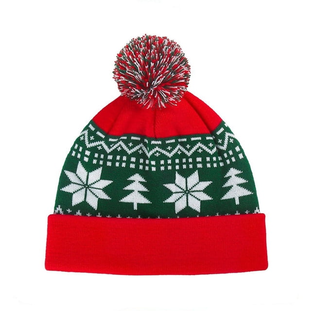 Gorro navideño cálido de invierno para adultos, gorro de punto con copos de nieve, gorro de punto con puños de árbol de Navidad