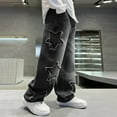 thumbnail image 5 of JDEFEG Boys' Cargo Pants Vintage Wide Leg Jeans Straight Leg Denim Pants Low Rise Baggy Jeans Teenagers Fashion Overalls Ripped Jeans Jogger Pants Black Size 120, 5 of 5