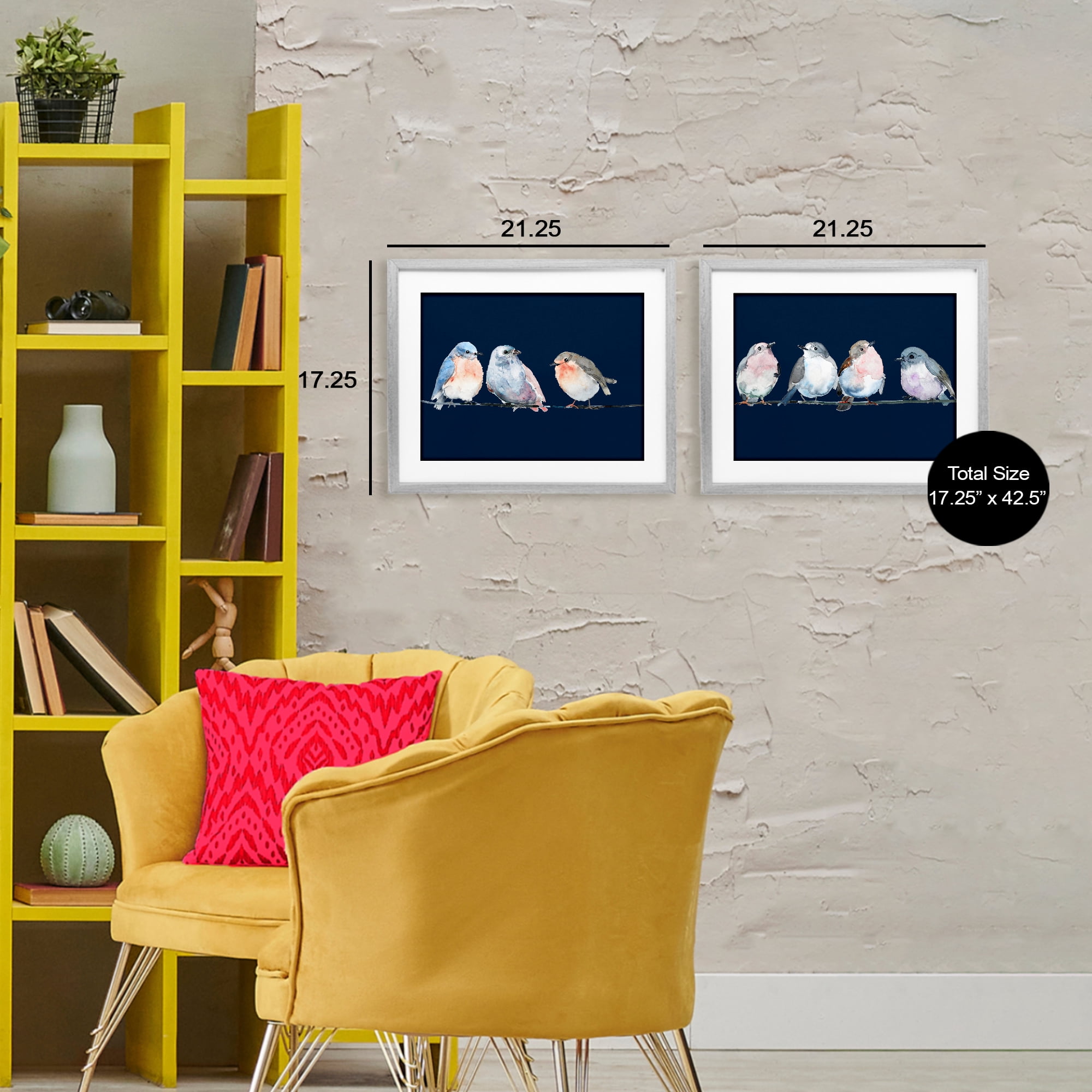 Stupell Industries Perched Navy Toned Birds 2 Piece Gray Framed Print Under Glass Set, design by Lorenzo Collective