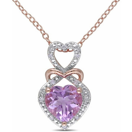 1-5/8 Carat T.G.W. Rose de France and Diamond Accent Rose Rhodium-Plated Sterling Silver Interlocking Heart Pendant, 18
