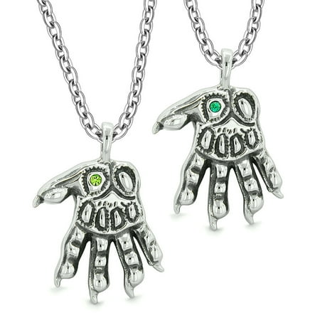 WereWolfs Paws Supernatural Amulets Love Couples Best Friends Neon Royal Green Crystals Pendant