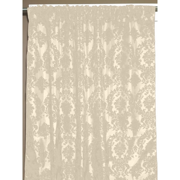 Flocking Damask Taffeta Window Curtain 56 Inch Wide Ivory on Ivory