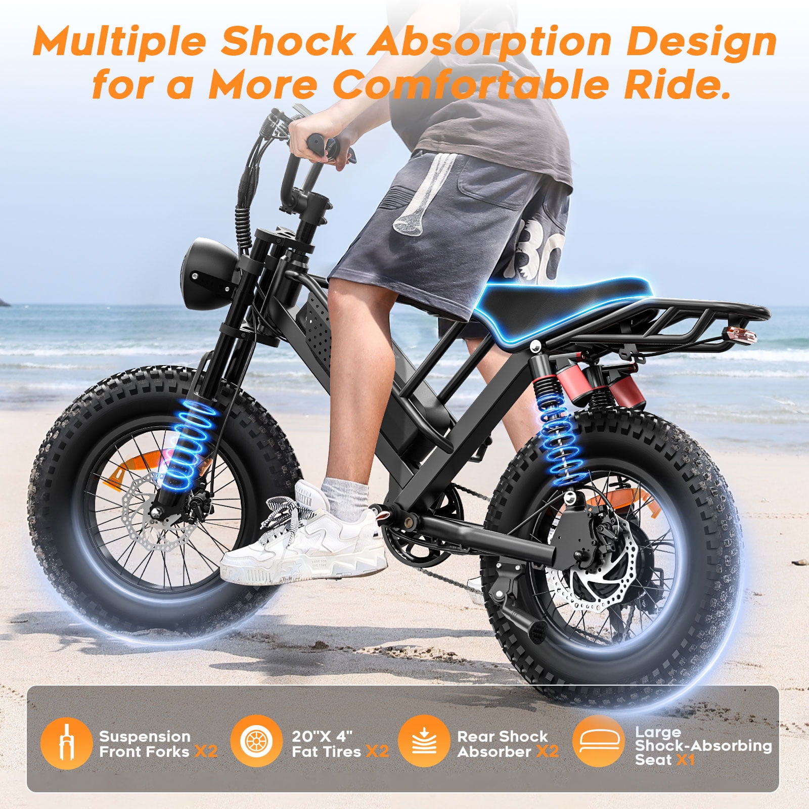 SPACEWALK Electric Bike for Adults, 750W Motor, 20"x4" Fat Tires, 25mph Top Speed, 48V 15Ah Removable Battery, Dual Front & Rear Suspension for Smooth Riding, for gift