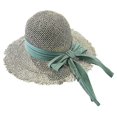 thumbnail image 1 of Gray Las mujeres ahuecan hacia fuera el sombrero tejido de paja para el sol borlas de ala ancha Bowknot cinta gorra de playa, 1 of 5