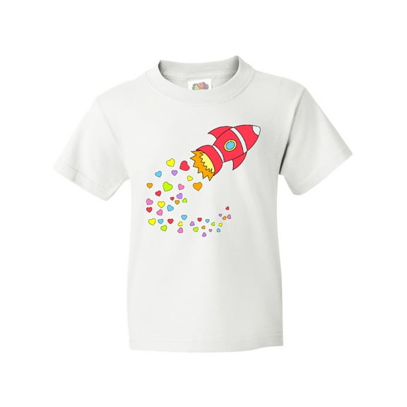 Inktastic Valentine's Day Rocket Ship with Hearts Youth T-Shirt