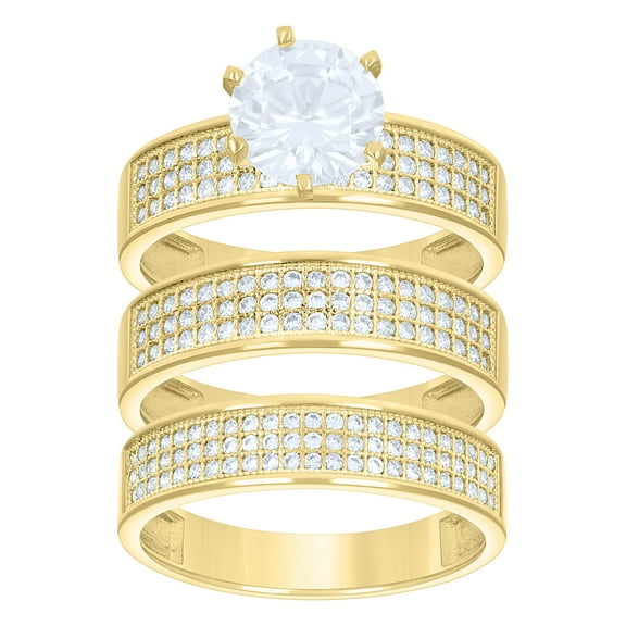 14k Gold Womens Two-Tone Cz Trio His Hers 3 Rows Center Stone Wedding Engagement Bridal Set Ring