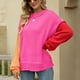 thumbnail image 4 of Suéter de punto Bloqueo de color Jersey de cuello redondo Hombro caído Suéter de manga larga para mujer Rosa Rojo M, 4 of 7