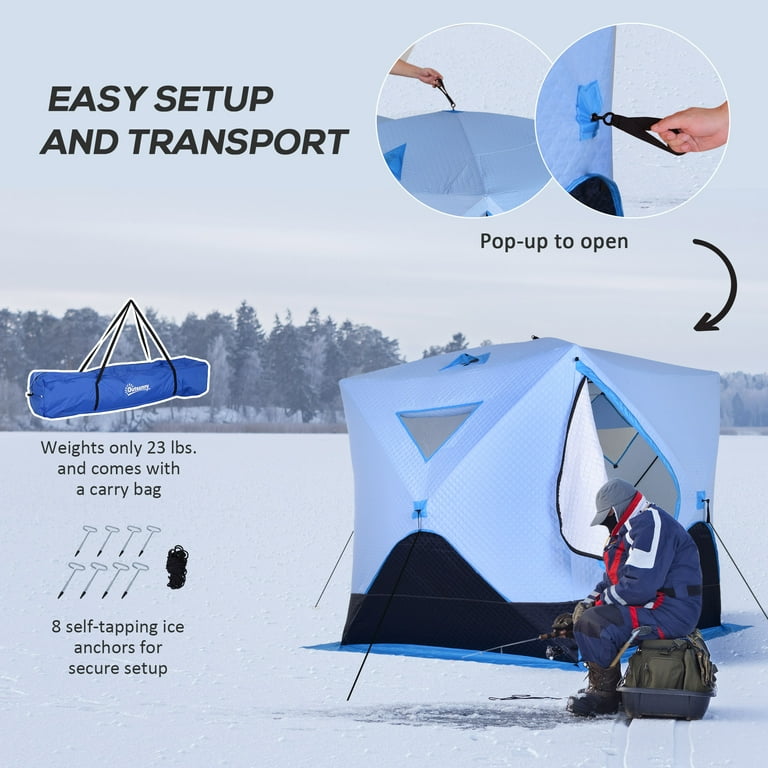 Outsunny Ice Fishing Shelter for 4, Pop up Ice Tent, Light Blue