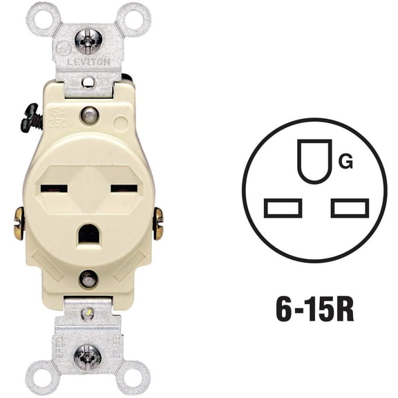 Leviton 5029-I Single Receptacle Outlet Commercial Grade 6-15R 15A 250V Side Wired - Ivory
