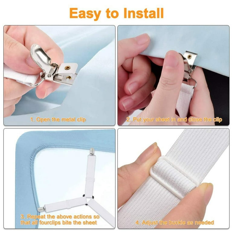 Sheet Grippers 4 Piece Set Hold Bed Sheets In Place Adjust 4” To 7”