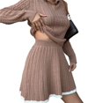 thumbnail image 3 of Conjunto de 2 Piezas Vintage con Cuello Tipo , Larga, Falda Corta y Cintura Alta para Mujer Color Caramelo L, 3 of 8