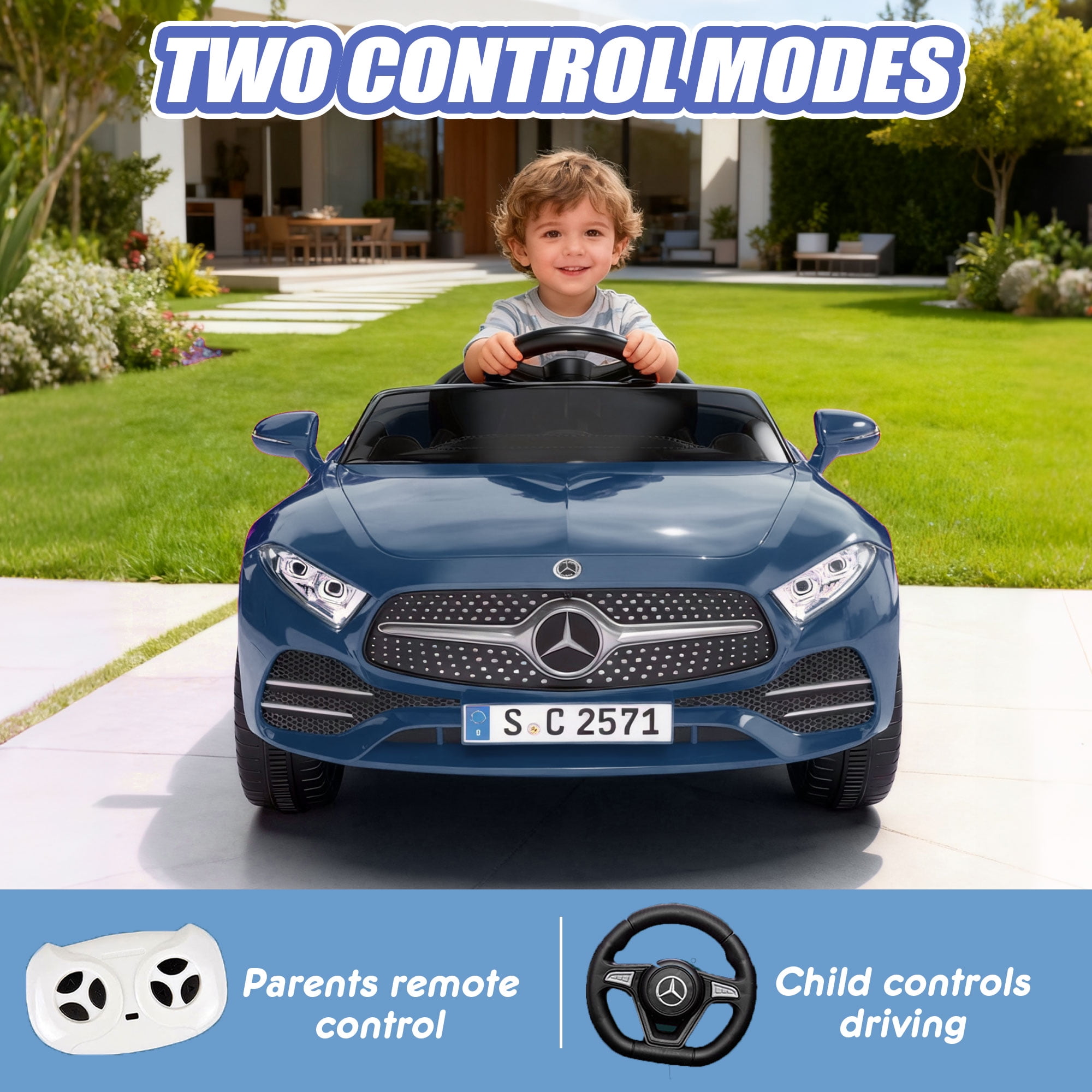 Xuanlur 12V Power Ride on Toys for Toddlers, Licensed Mercedes-Benz Ride on Cars for Kids, Kid Electric Car, Aged 1-4Y, Dark Blue