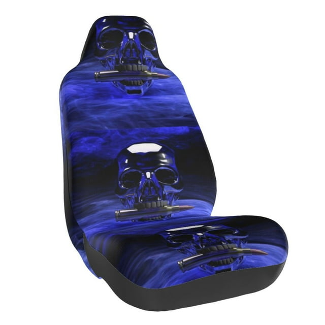 Wukai Steel Skull Full Set Car Seat Covers with Soft Padding Universal Auto Front Seats Protector and Cushion Mat