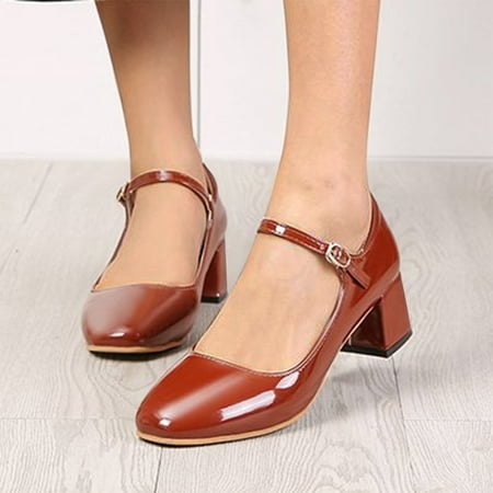 

Women s Spring Literary Retro Medium Heel Thick Heel High Heel Patent Leather Shallow Mouth Casual Shoes Note Please Buy One Or Two Sizes Larger