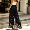 thumbnail image 7 of Botanical Floral Ruffle Hem Wide Leg Pants - High Waisted Palazzo Trousers with Pockets, Flowy Drawstring Casual Lounge Pants for Women Black L, 7 of 7