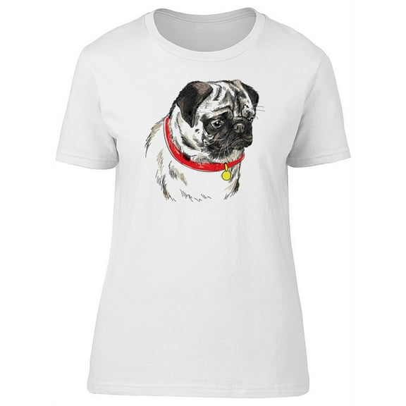 Cute Sad Pug Sketch T-Shirt Women -Image by Shutterstock, Female Large