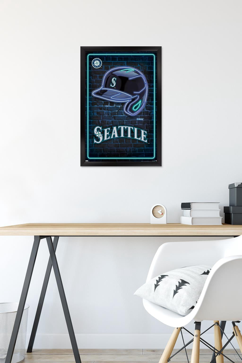 MLB Seattle Mariners - Neon Helmet 23 Wall Poster, 14.725" x 22.375" Framed