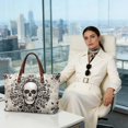 thumbnail image 3 of ZUXONGSY Skull Print Top Handle Tote Bag for Women Pu Leather Tote Bag Fashion Top Handle Satchel with Inner Pocket for Excursions Shopping, 3 of 6