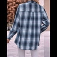 thumbnail image 4 of Camisa de Franela A Cuadros con Botones para Mujer, Chaqueta de Larga y Corta, Talla Grande. Azul S, 4 of 10